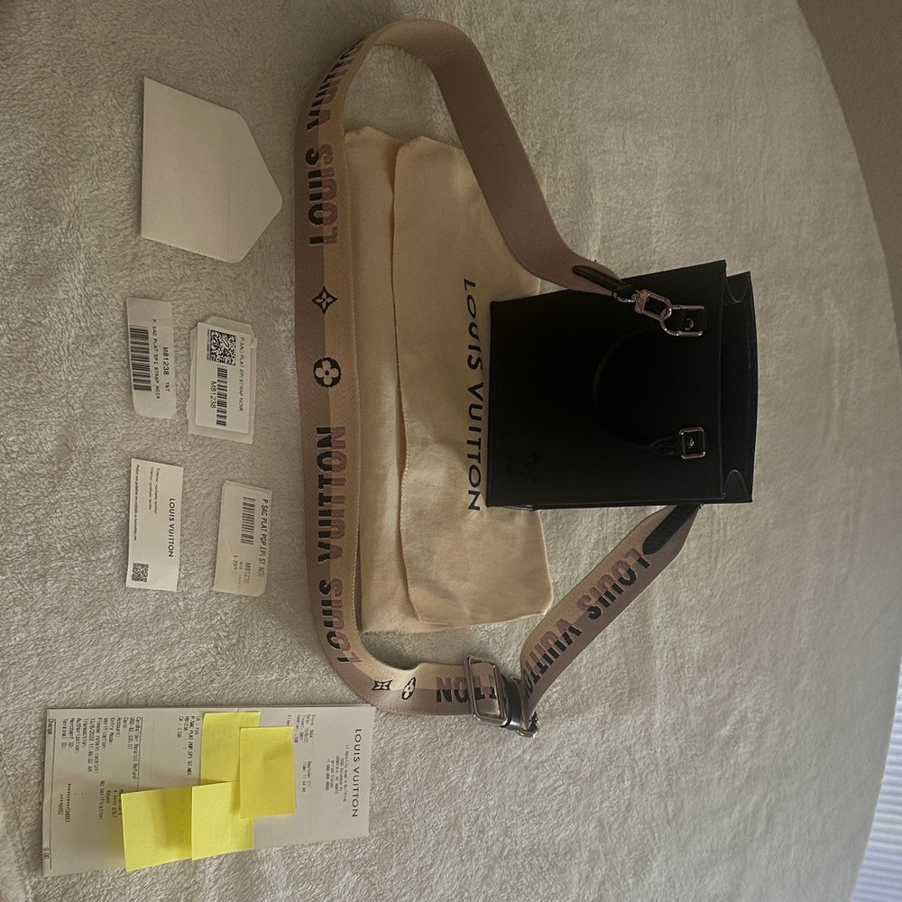 Louis Vuitton Black Leather Mini Tote with Beige Logo Strap